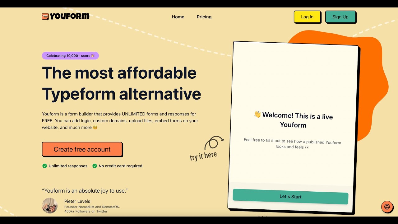 here's a free Typeform alternative with unlimited responses