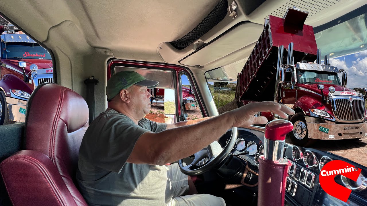 Shepherd's Custom International Prostar dump truck fully loaded with 3/8 gravel