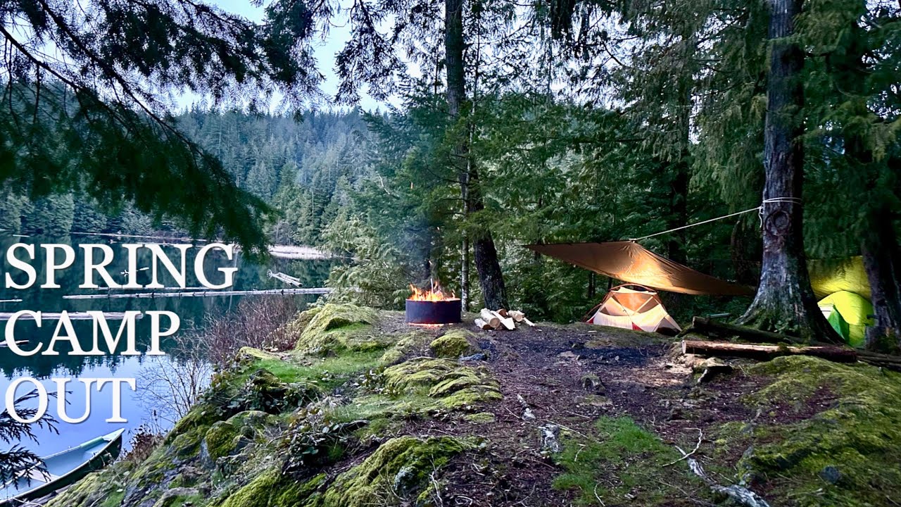 Canoe Camping Lakeside in Spring