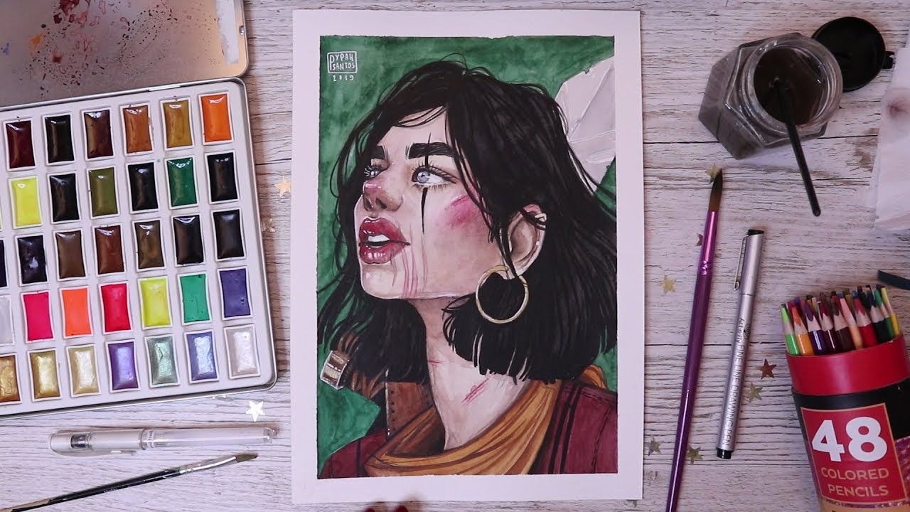 Painting my OC in Watercolours Process // MozArt watercolour palette