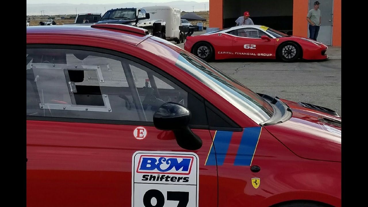 Hamilton in Fiat Abarth chasing Ferrari 458 Challenge Race Car