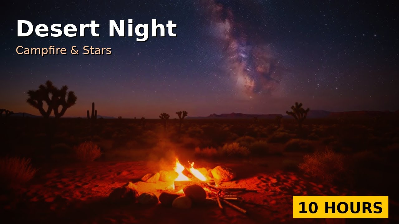 Desert Night Campfire 10 Hours ~ Starry Sky & Fire Sounds for Sleep, Meditation & Relaxation