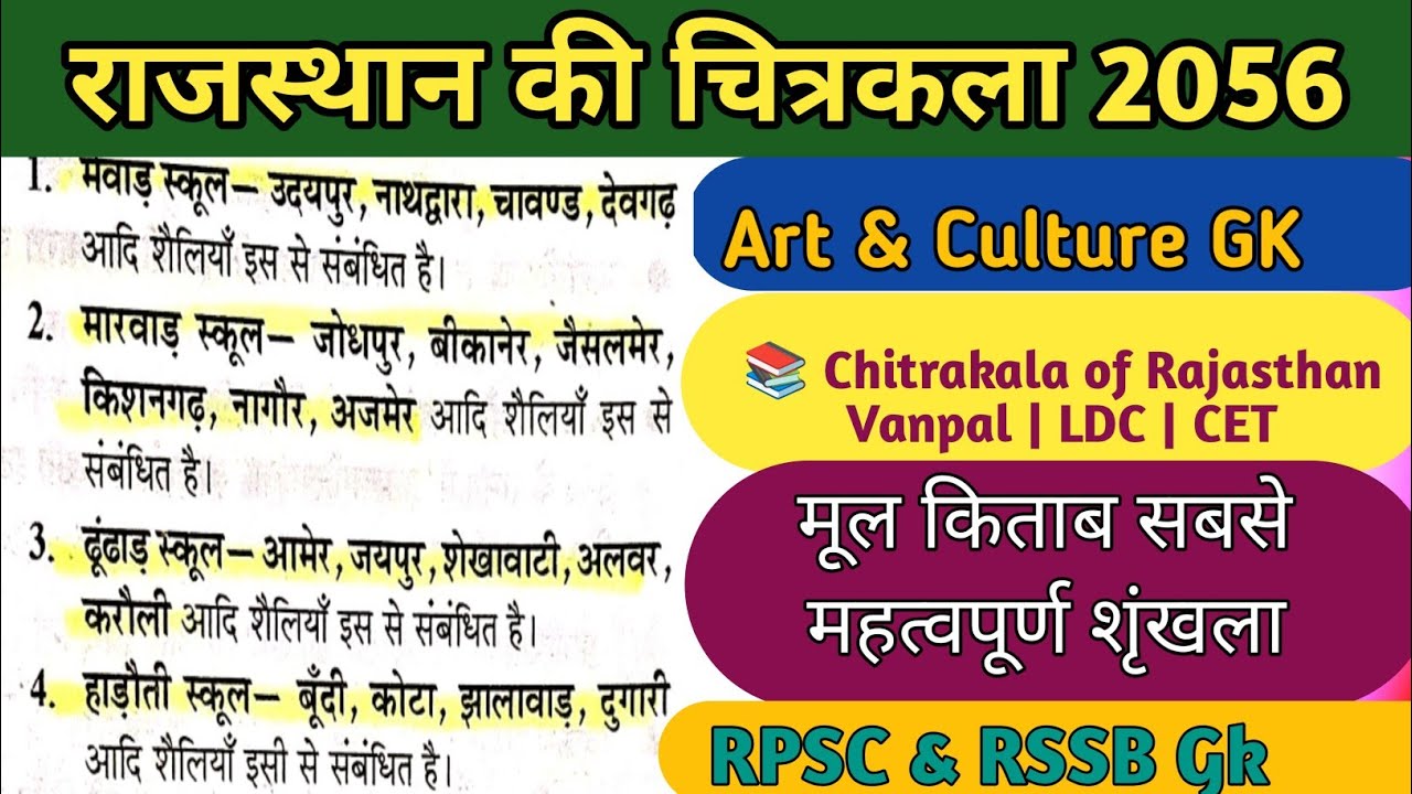 राजस्थान की चित्रकला | Most Important Art & Culture GK | Vanpal, LDC, CET Exam
