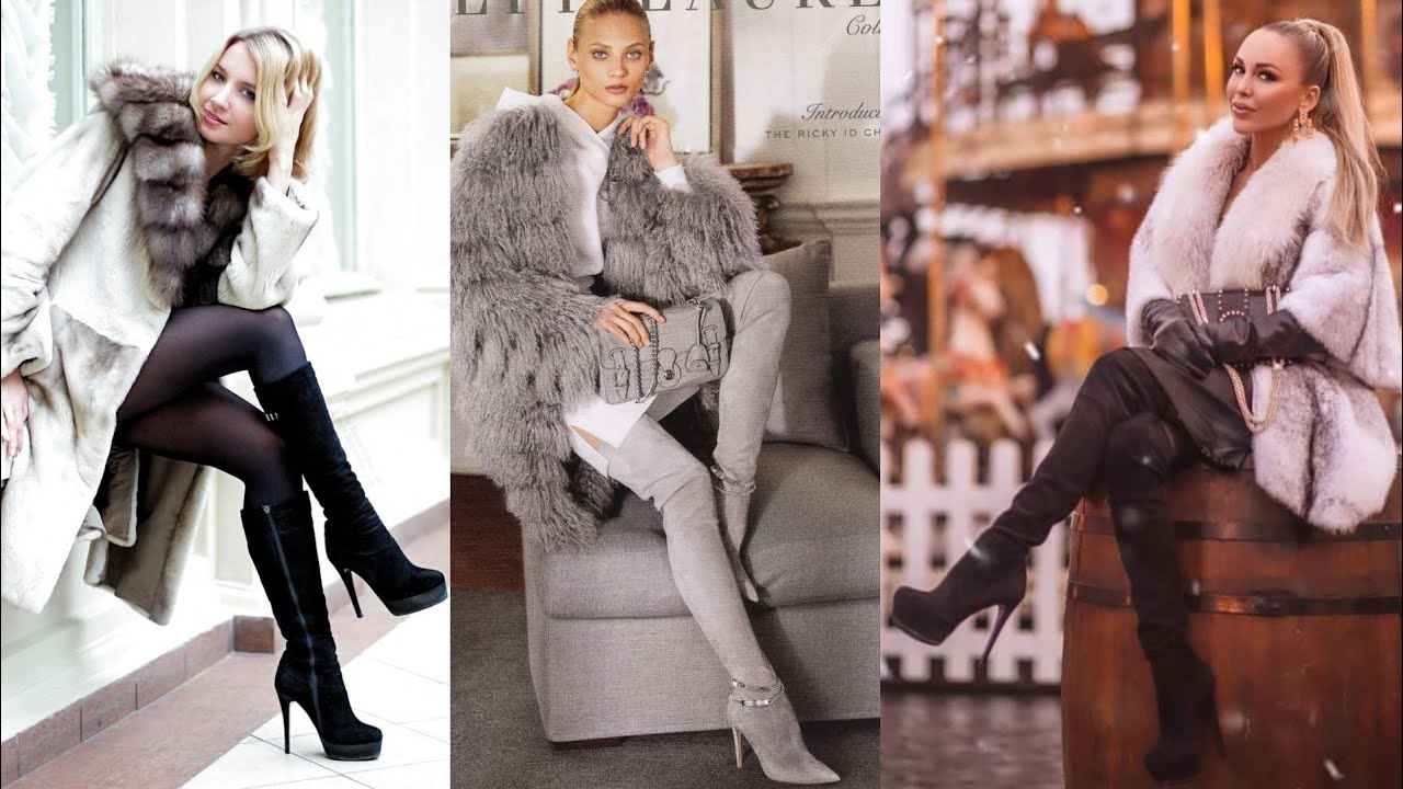 how to style soft & fluffy fur coat with pointed toe high heel suede thigh high boots/street glam