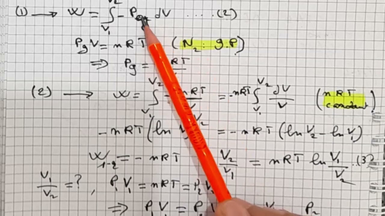 Exercice de thermodynamique : calcul de travail de compression d'un gaz parfait