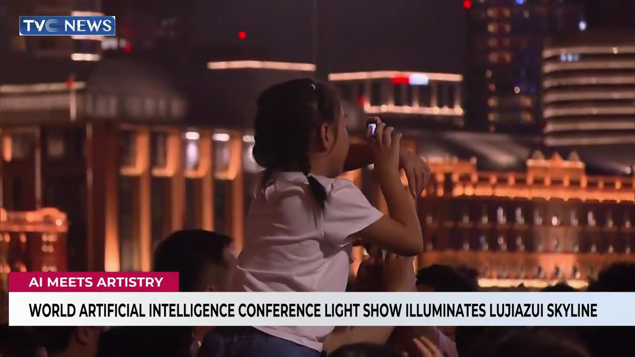 World Artificial Intelligence Conference Light Show Illuminates Lujiazui Skyline