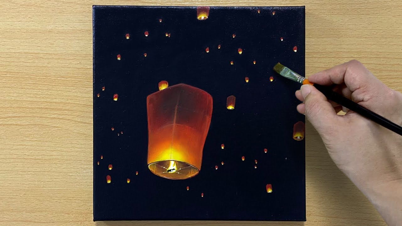 How to Draw Sky Lantern / Acrylic painting for beginners / 쉬운 아크릴화