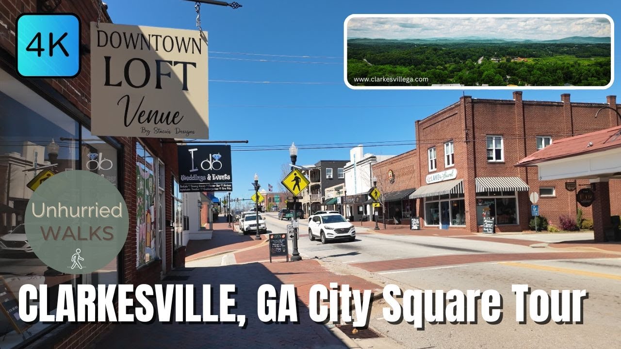 Street Scenes | Clarkesville, GA Walking Tour | Real City Sounds in 4K