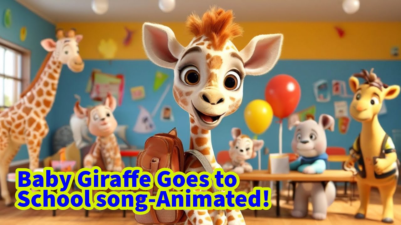 Animated Baby Giraffe Goes to School Song 