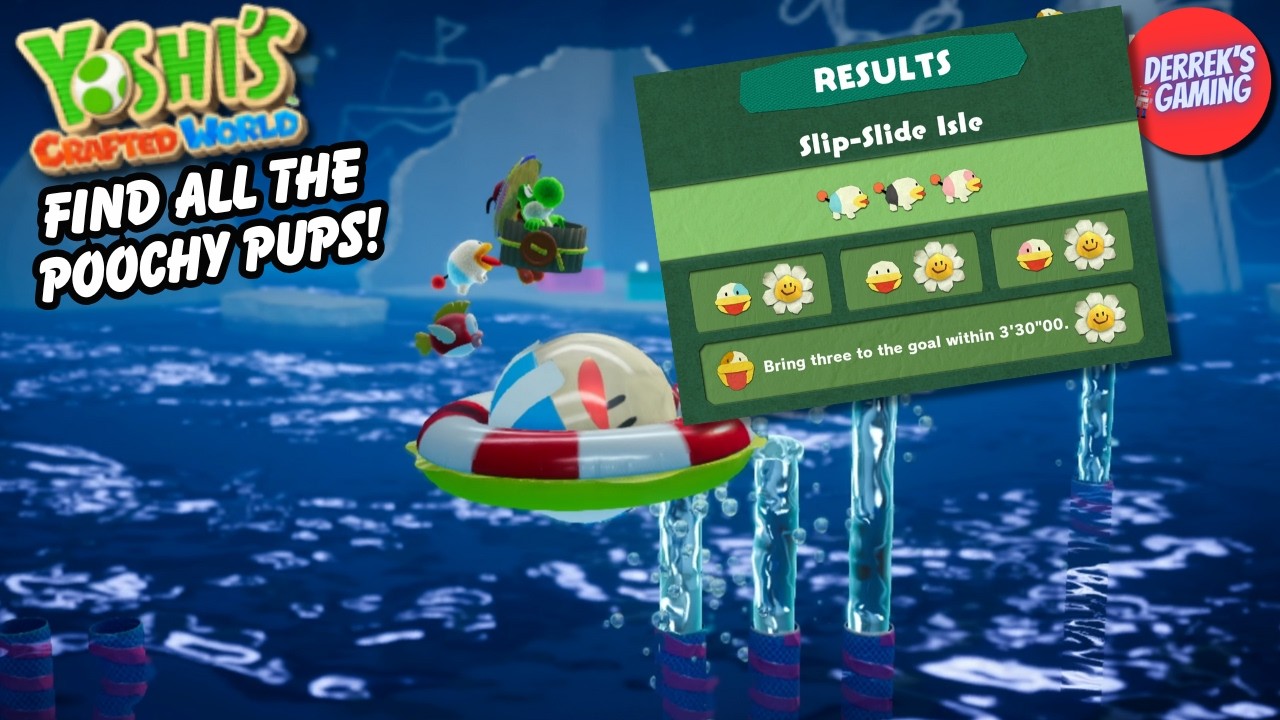 Yoshi's Crafted World | Flip Side Slip-Slide Isle | Find all 3 Poochy Pups!