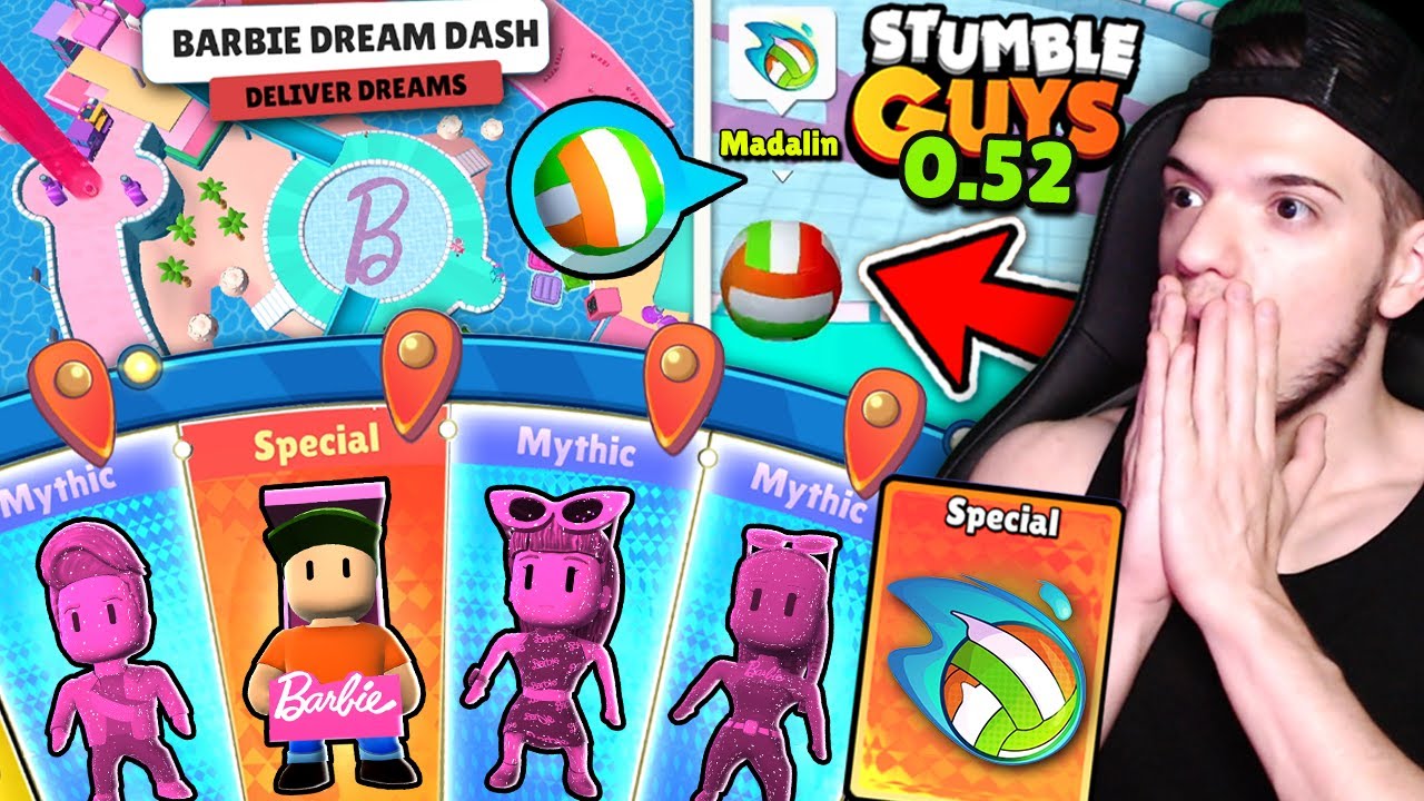 NOUL UPDATE 0.52 cu EMOTE SPECIAL de MINGE si MAPA BARBIE! Stumble Guys