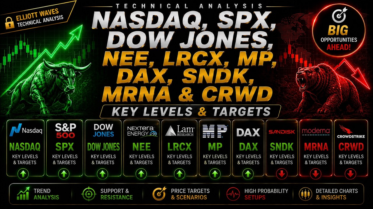 NASDAQ, SPX, DOW JONES , NEE, LRCX, MP, DAX, SNDK, MRNA, CRWD | PRICE UPDATES AND TARGETS