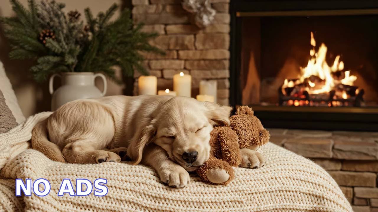 🔴 Cozy Cuddles: Fireplace Ambience & Teddy Bear Puppy Music for Deep Stress Relief 🧸✨