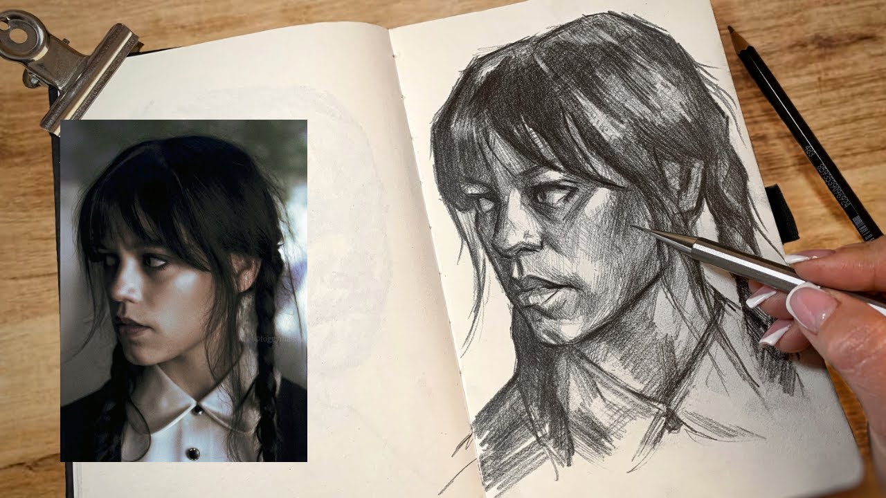 How to draw Wednesday Addams - Step by Step