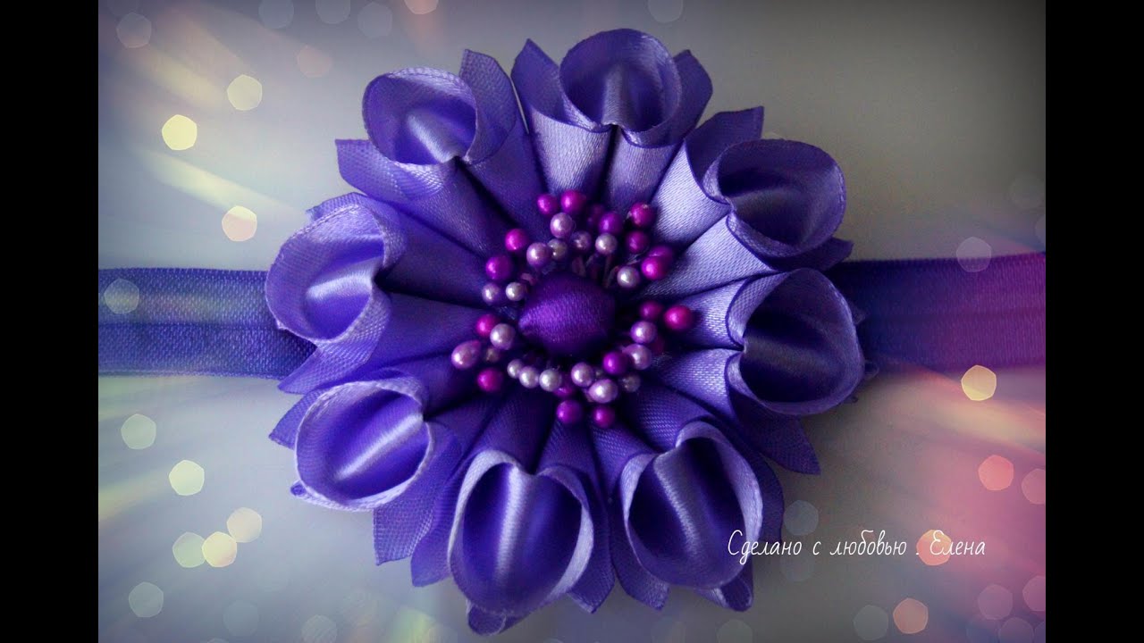 Flower Kanzashi Master Class hand made DIY Tutorial Канзаши МК Новая зефирка Василек