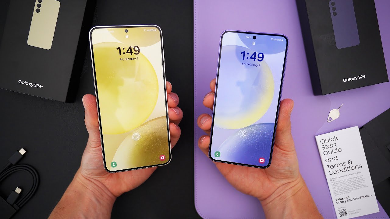 Распаковка и сравнение Samsung Galaxy S24 и S24+! (Янтарно-жёлтый / Кобальтово-фиолетовый)