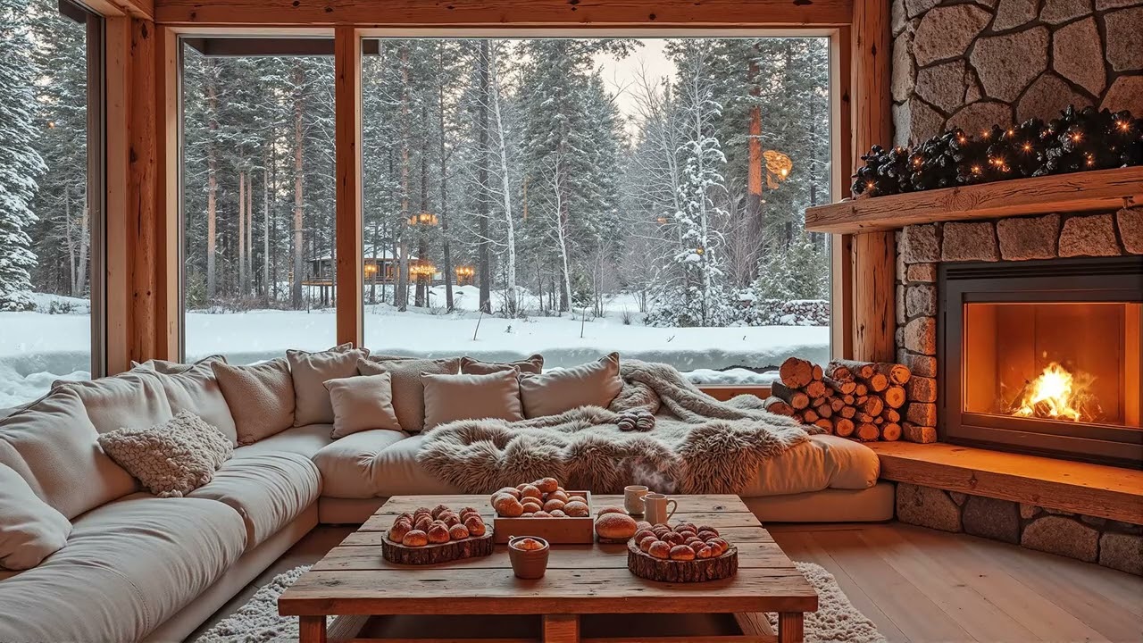 Woodland Cabin Jazz ❄️ Cozy Winter Smooth Jazz with Fireplace for Calm Days & Gentle Focus