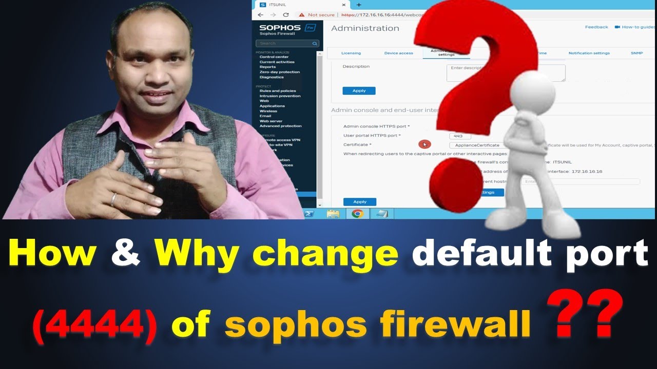 What is the default IP address and port that is used to access the device Sophos?