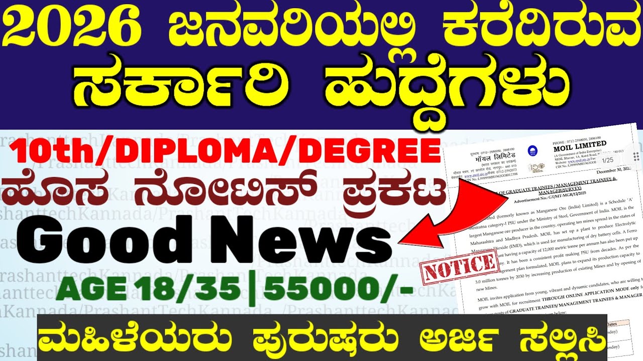 67 MOIL Recruitment 2026 | ಮ್ಯಾಂಗನೀಸ್ ಓರ್ ಇಂಡಿಯಾ ಲಿಮಿಟೆಡ್ ಹುದ್ದೆಗಳು | Govt Job Notification