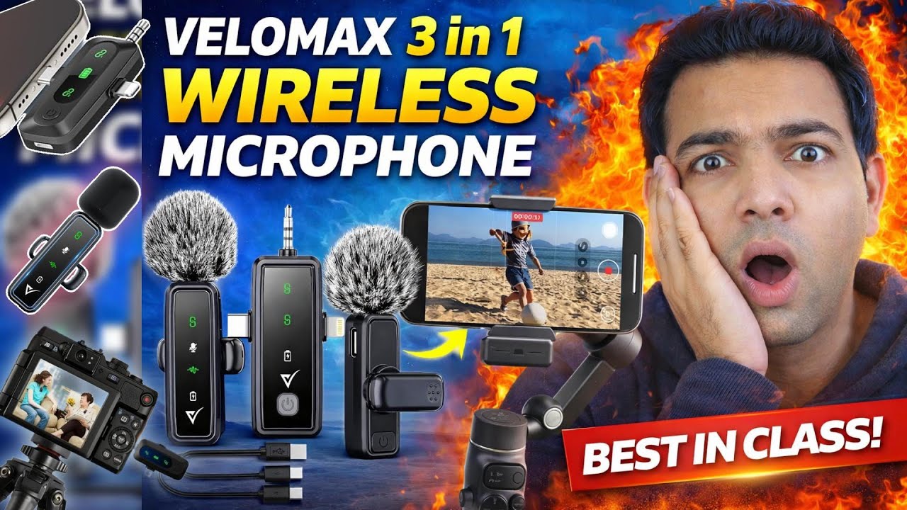 Velomax Mic Noise-Cancelling Wireless Microphone for Vlogging, Interviews & Video Recording | Ai