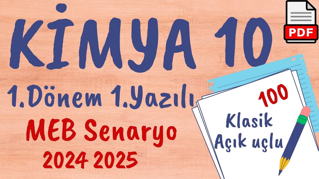Kimya 10. Sınıf 1. Dönem 1. Yazılı MEB Senaryo 1 Soruları (açık uçlu / klasik) 2024 2025