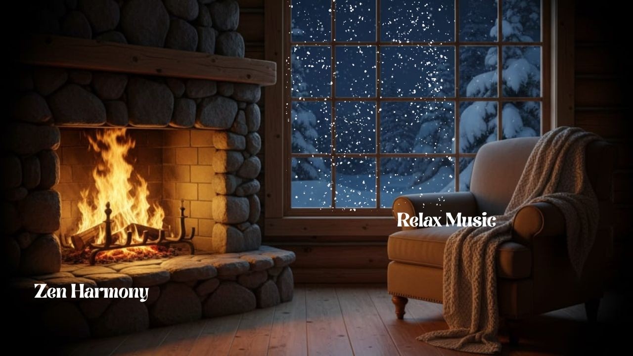 8 Horas Chimenea y Nieve en Cabaña ❄️🔥 Música Zen y Sonidos para Dormir Profundo y Relajarse