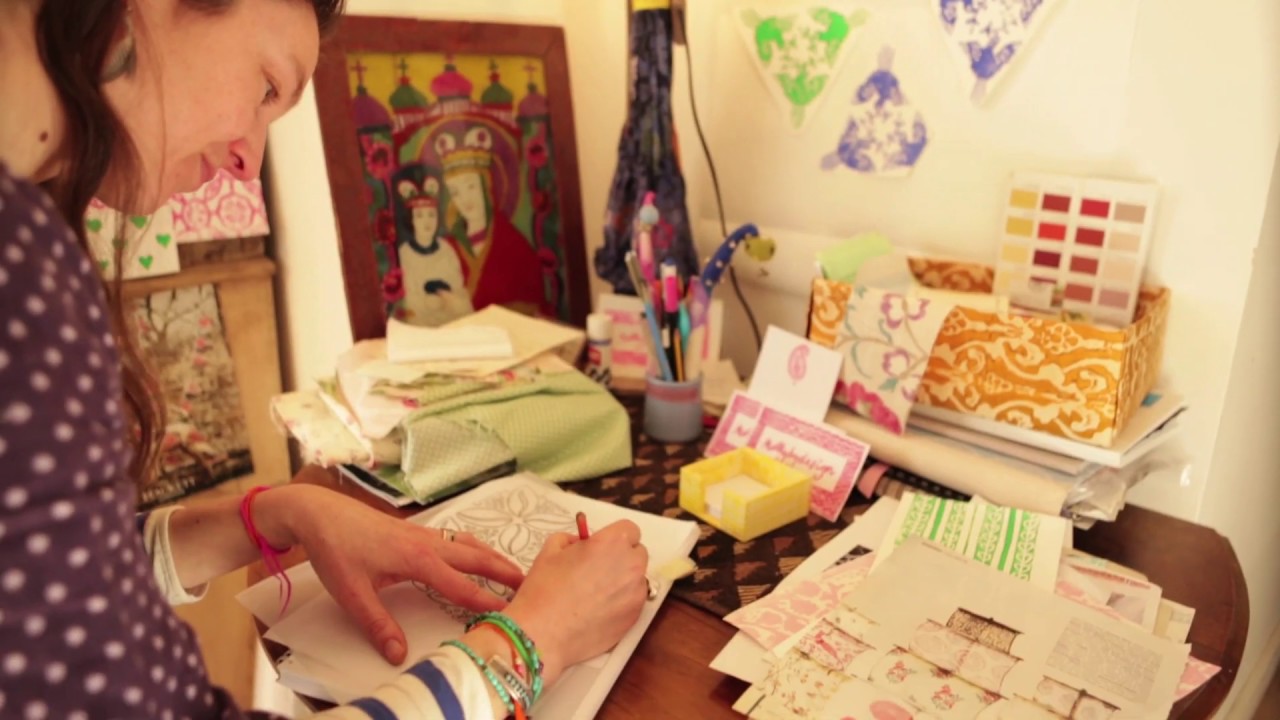 Molly Mahon block printing in Sussex