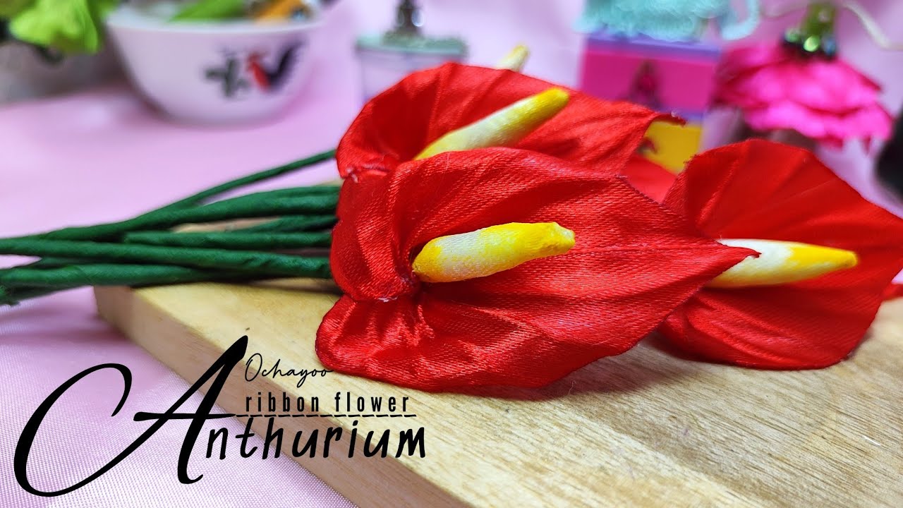 DIY/как легко сделать цветок из атласных лент/ цветы антуриума