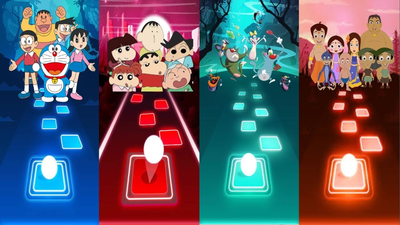 Doraemon Vs Shinchan Vs Oggy and The Cockroaches Vs Choota Bheem (Latest Video) - Tiles Hop EDM Rush