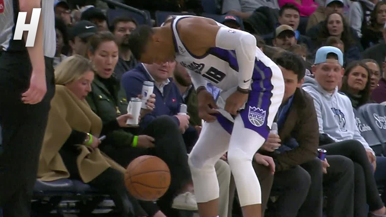 Russell Westbrook sits down next to a fan after accidentally spilling their drink 😁
