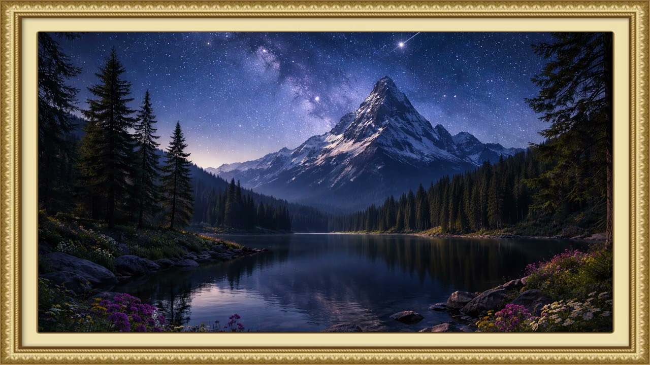 Majestic Mountain Under a Starry Sky | Ambient Art 4k Displays