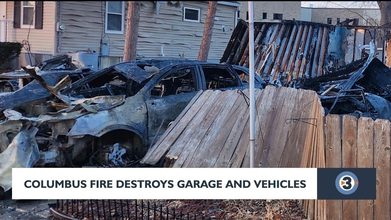 Columbus fire destroys garage and vehicles