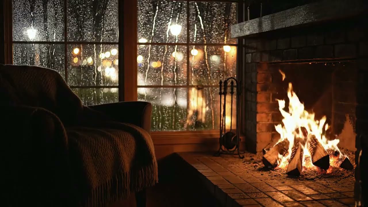 🌧️ Dark Rainy Night by the Fire | Stormy Window Ambience for Deep Sleep (10 Hours)