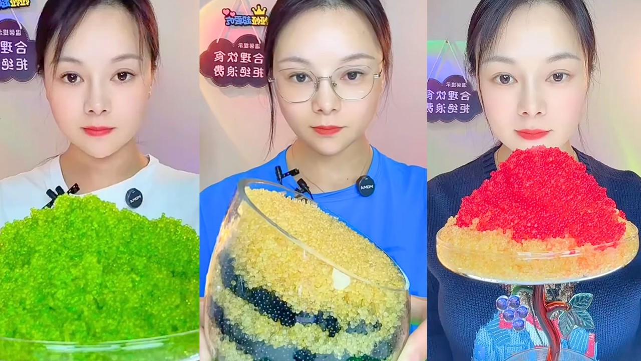 Green, Golden, and Red Tobiko Roe Mukbang Seafood ASMR