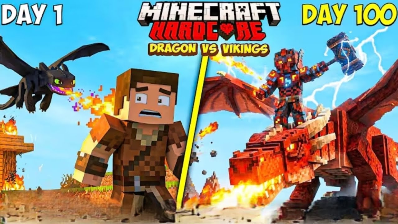 I Survived 100 Days in DRAGON VS VIKINGS in Minecraft!