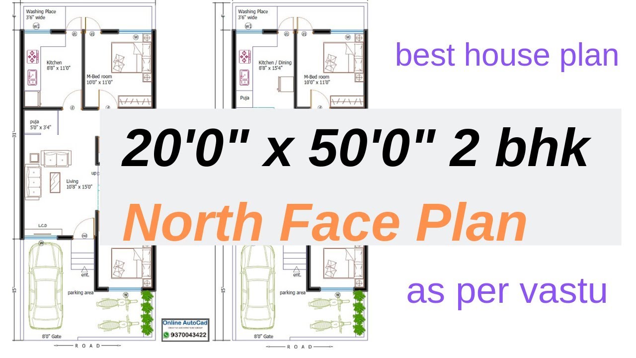 20' x 50' Northt Face ( 2 BHK ) House Plan Explain In Hindi