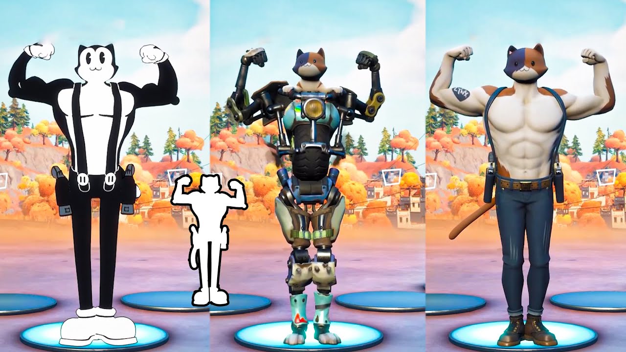 Toon Meowscles vs. Kit vs. Meowscles in Fortnite Battle Royale