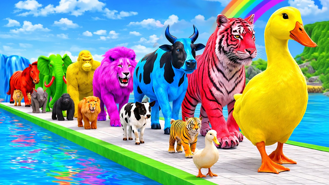 Long Slide Game With Cow Elephant Gorilla Hippopotamus Tiger 3d Animal Game Funny 3d Animals