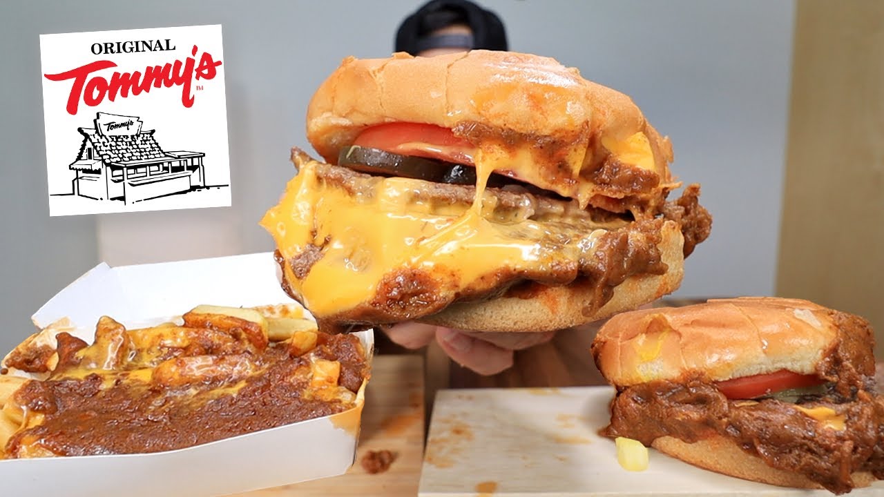 MUKBANG EATING Chilli Cheese Burgers And Chilli Cheese Fries From Original Tommy's