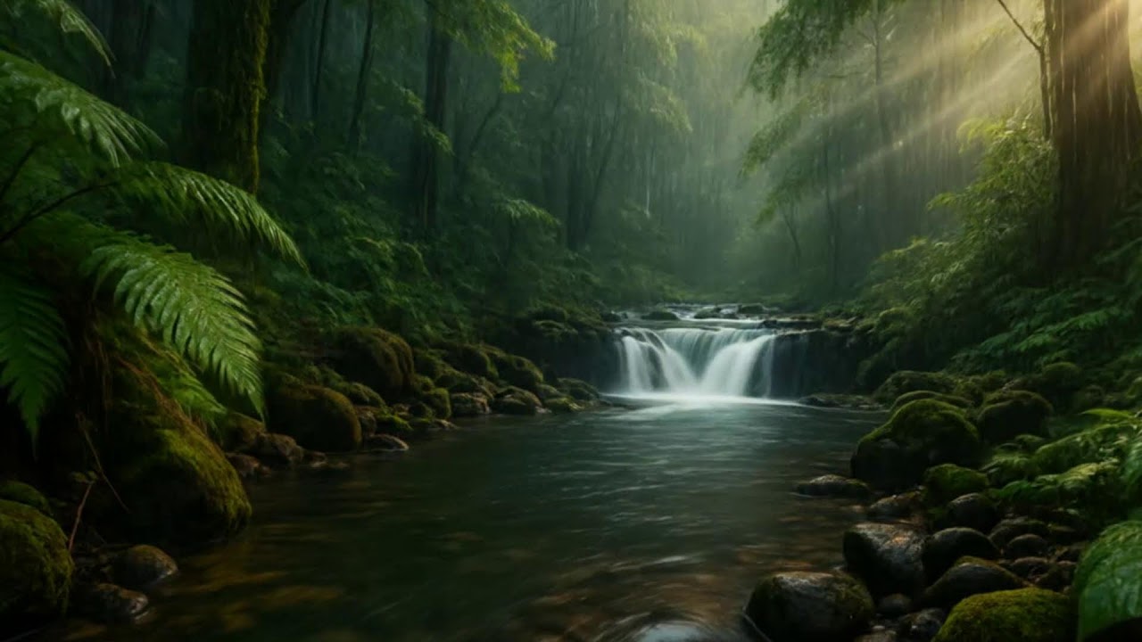 LIVE: Misty Forest Waterfall | Relax & Study | White Noise Room 4K