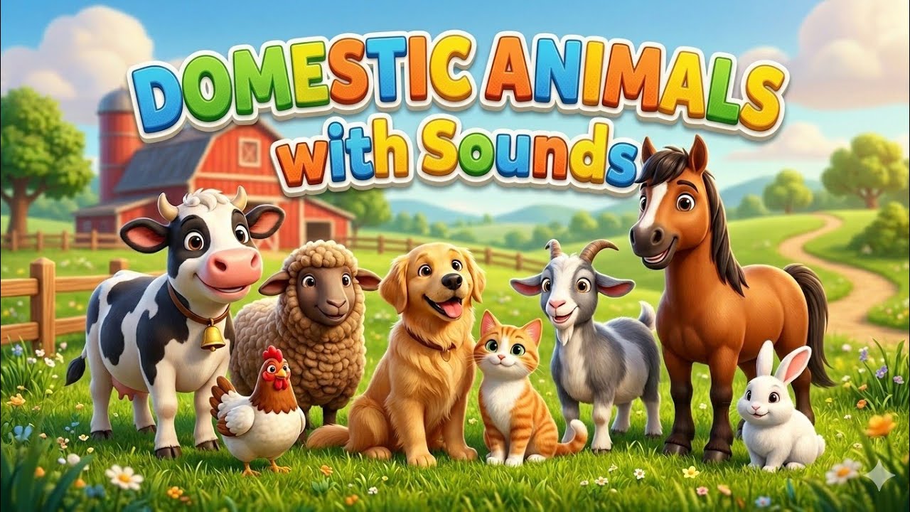 Domestic Animals for Kids 🐄🐶 | Learn Farm Animals Names & Sounds | Preschool Learning Video