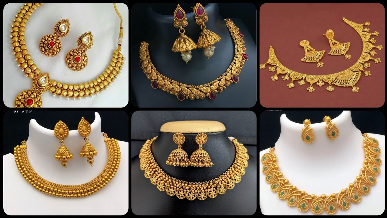 Latest gold necklace with earrings set design//new gold necklace collection 2025