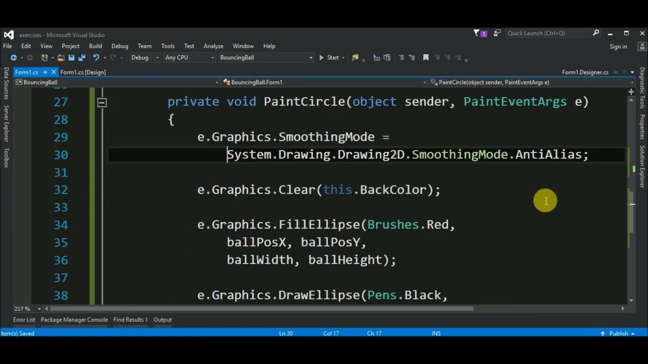 C# Bouncing Ball in WinForms 2024