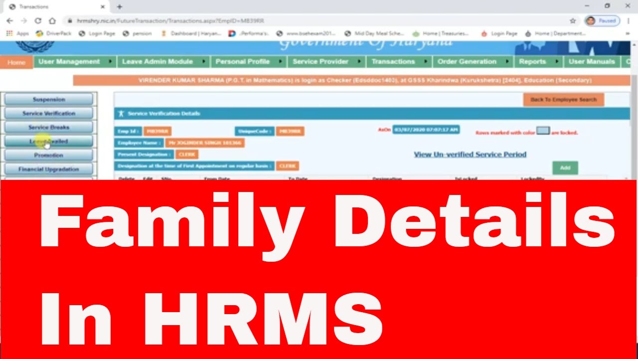 How to Update Family Details In HRMS Govt Employee ? Service Book and HRMS Entry ?