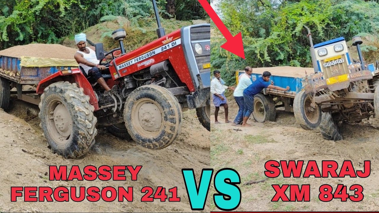 😱😱😱Massey Ferguson 241 VS Swaraj 843 XM with heavy load of trolley ramp tractor's video