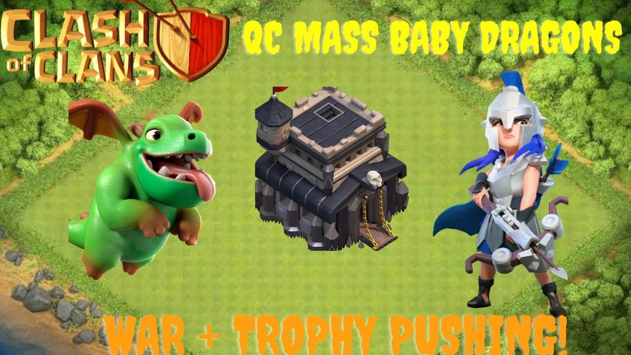 TH9 --Queen Charge Mass Baby Dragons --War + Trophy Pushing Strategy 2021.