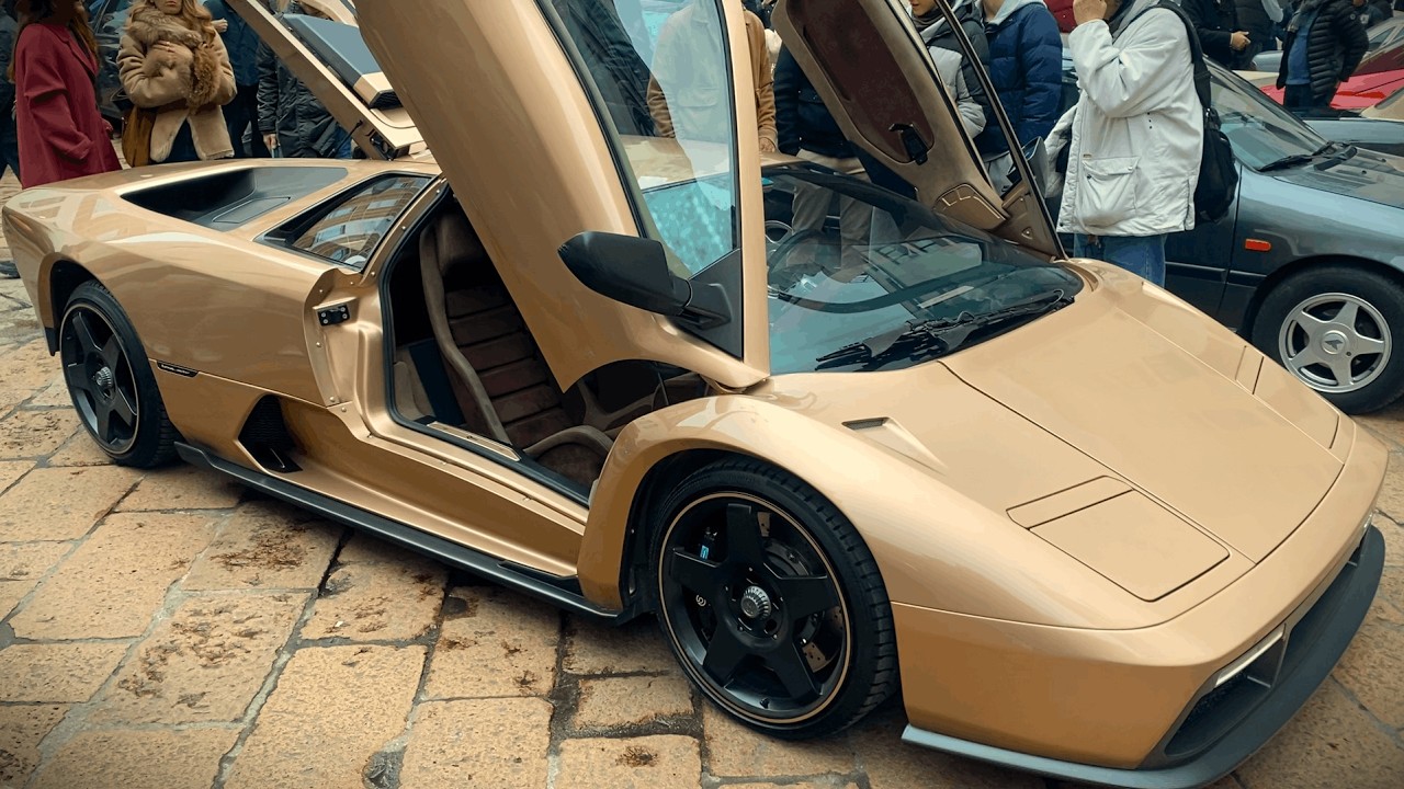 Rose Gold Eccentrica V12 Lamborghini Diablo restomod in Milan!