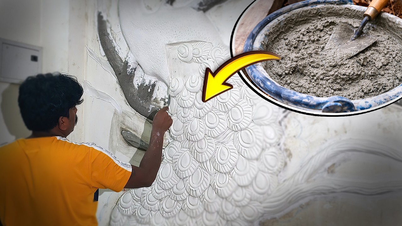 You will be amazed! 3D peacock wall art using cement & putty