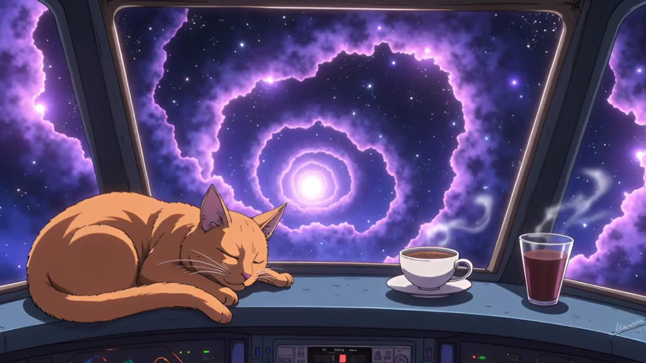 Catsby's whiskers twitch, catching light from a dying star. Space ambient music for sleep, study.