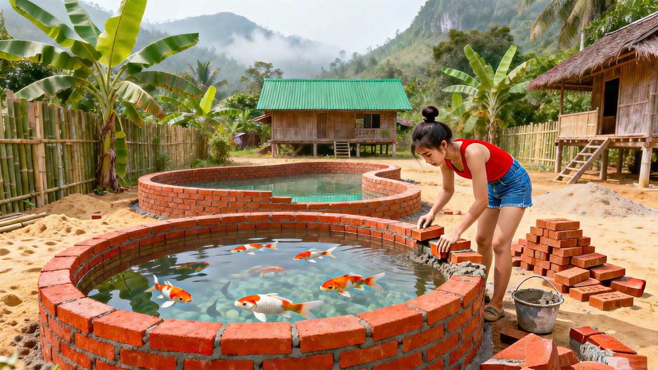 TIMELAPSE -  Building Swimming Pool Giant With Bricks & Cement | Lý Tiểu Đào